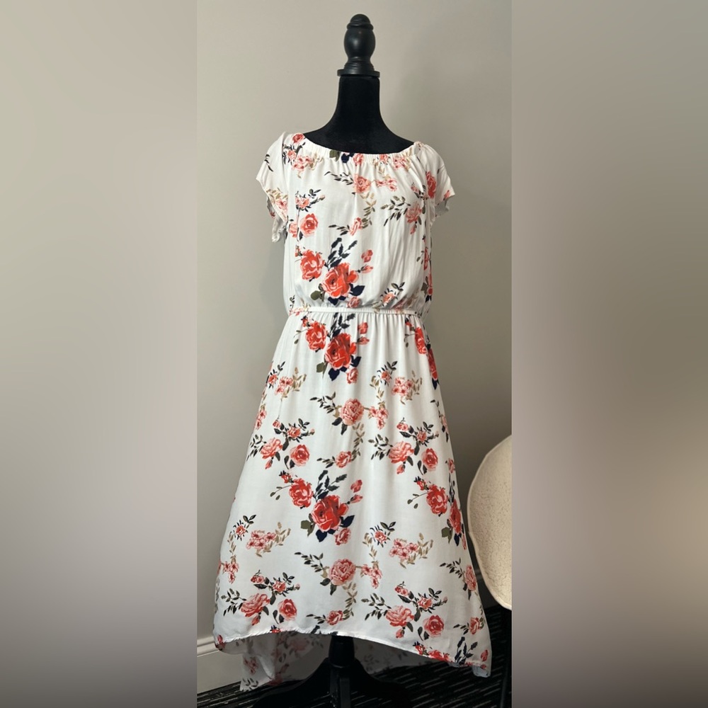 On/Off Shoulder Maxi Floral Dress, High-Low, Size 1X
